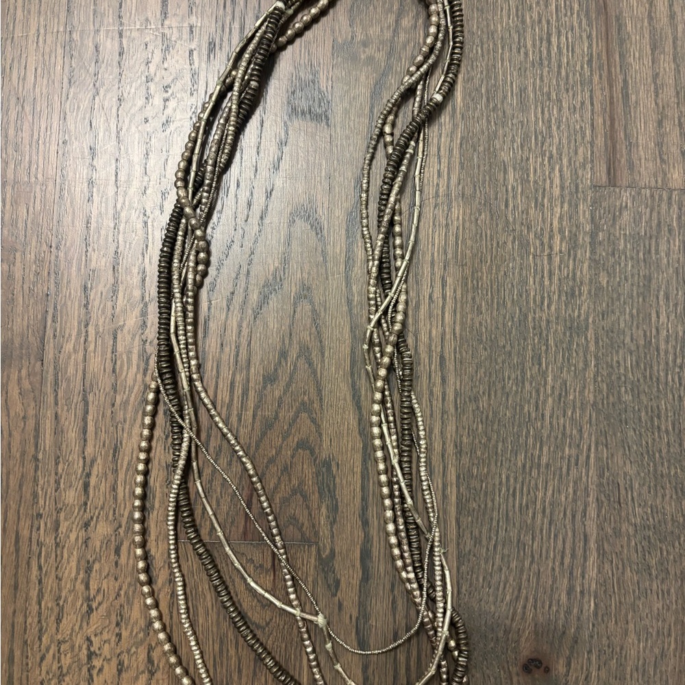 Multi-Strand Metallic silver Beaded Necklace